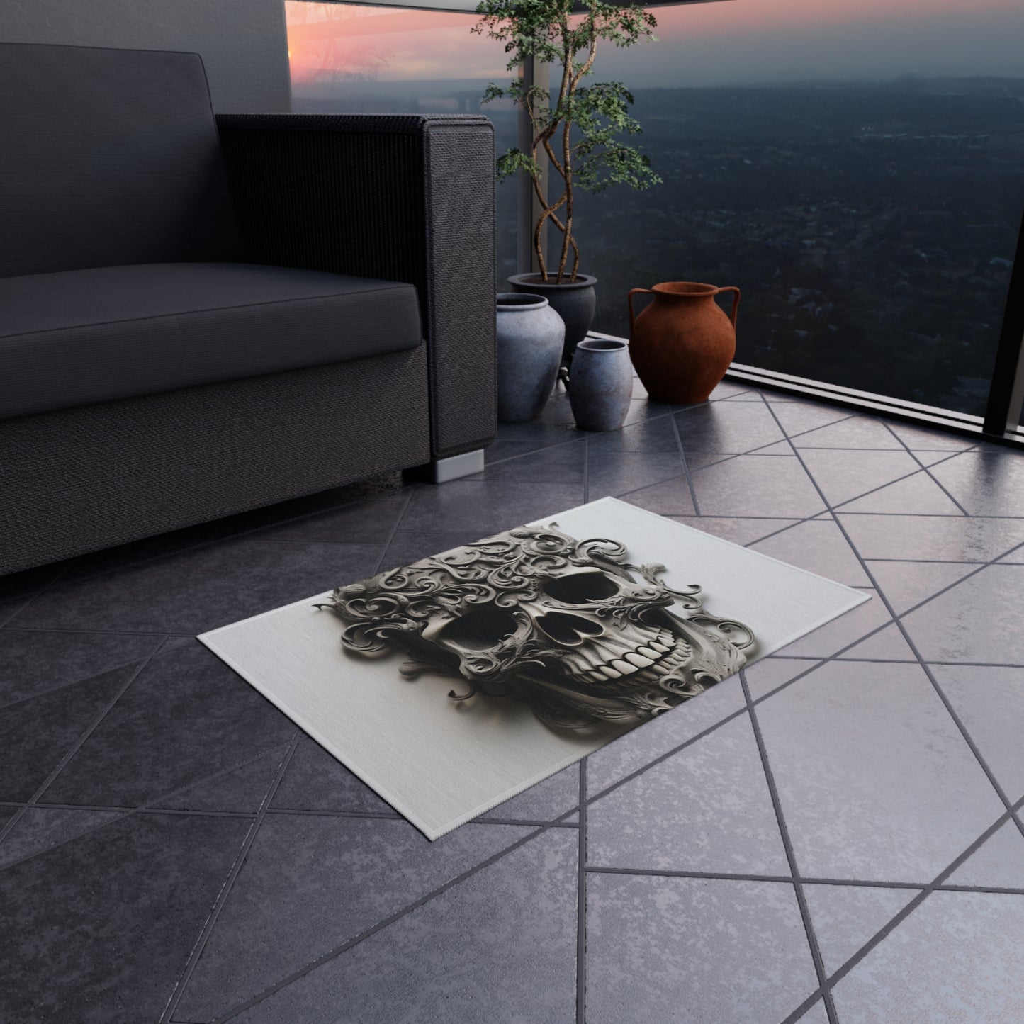 Outdoor Rug  Skull Treble Clef 2