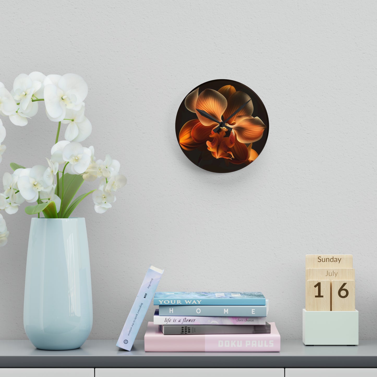 Acrylic Wall Clock Orange Orchid 2