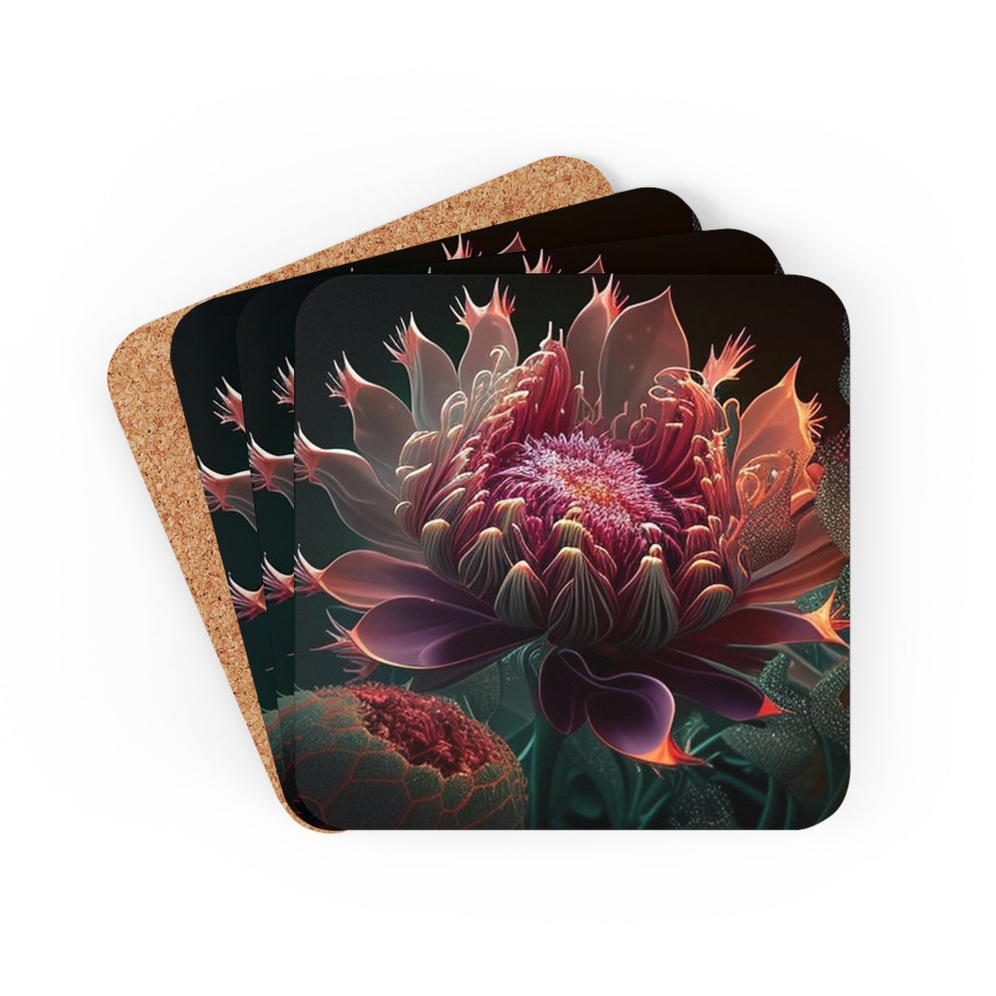 Corkwood Coaster Set Flower Arangment 1