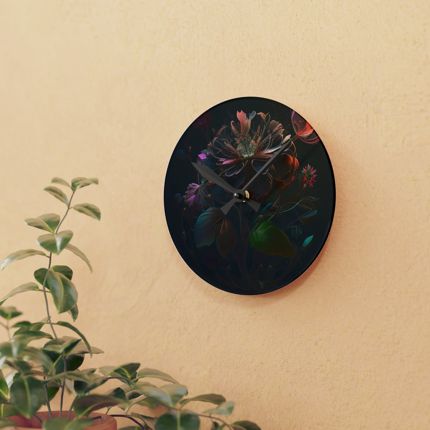 Acrylic Wall Clock Flower Arangment 2