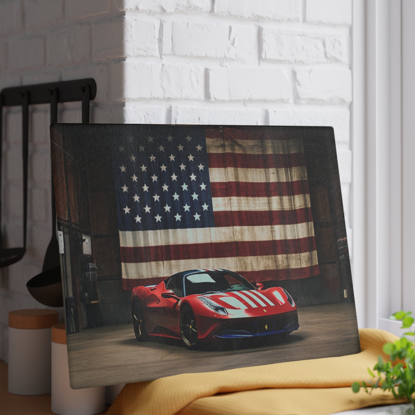 Glass Cutting Board American Flag Farrari 4