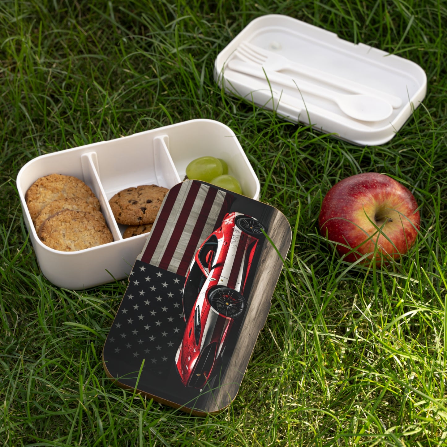 Bento Lunch Box American Flag Background Ferrari 1