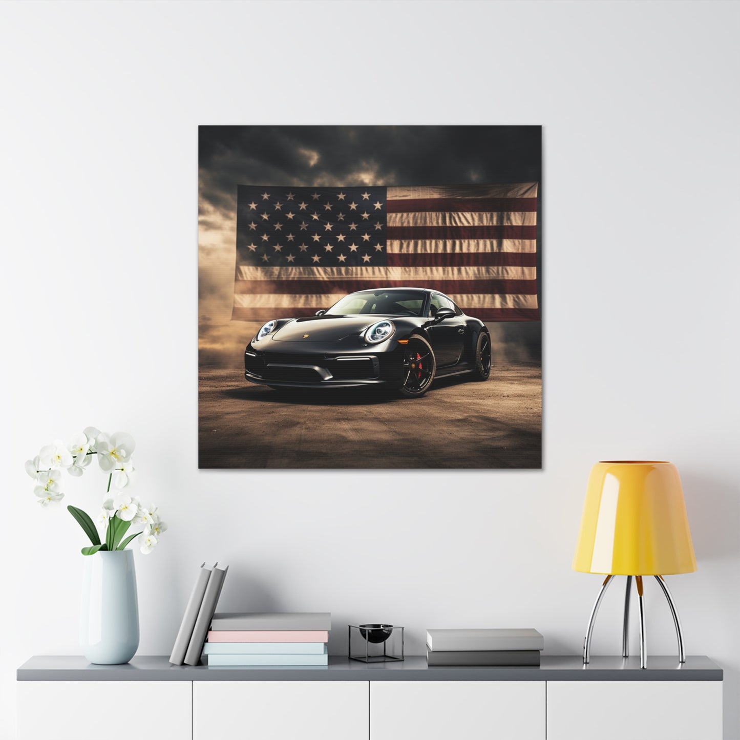 Canvas Gallery Wraps American Flag Background Porsche 4