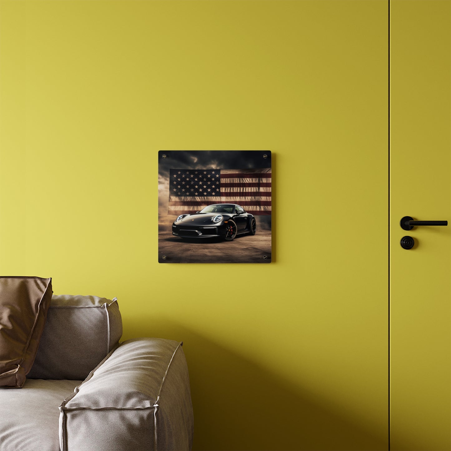 Acrylic Wall Art Panels American Flag Background Porsche 4