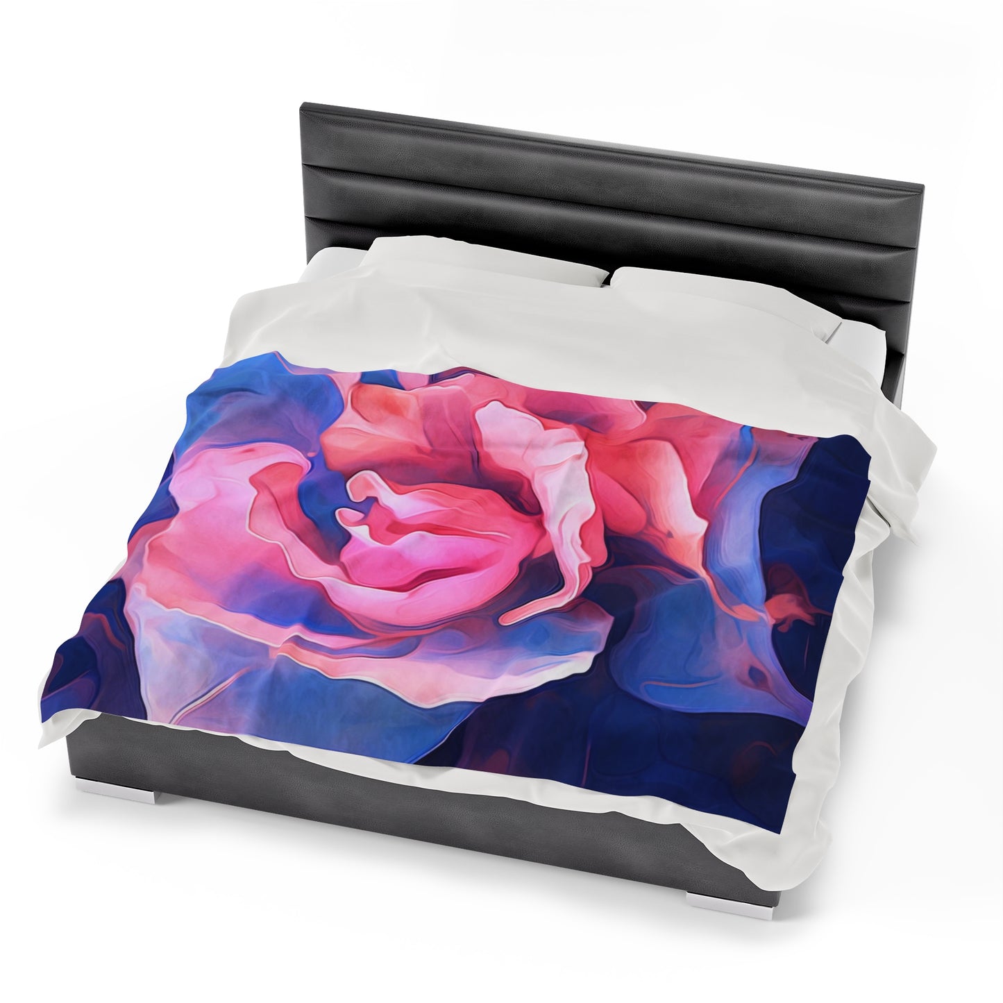 Velveteen Plush Blanket Pink & Blue Tulip Rose 1