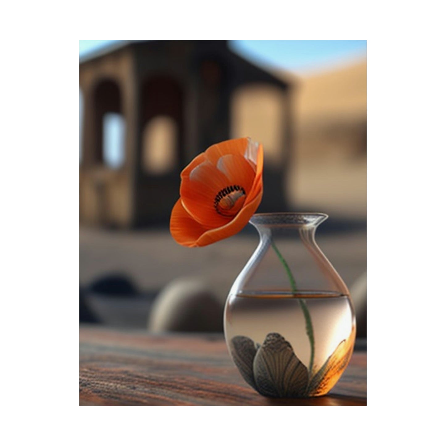 Premium Matte Vertical Posters Poppy in a Glass Vase 1