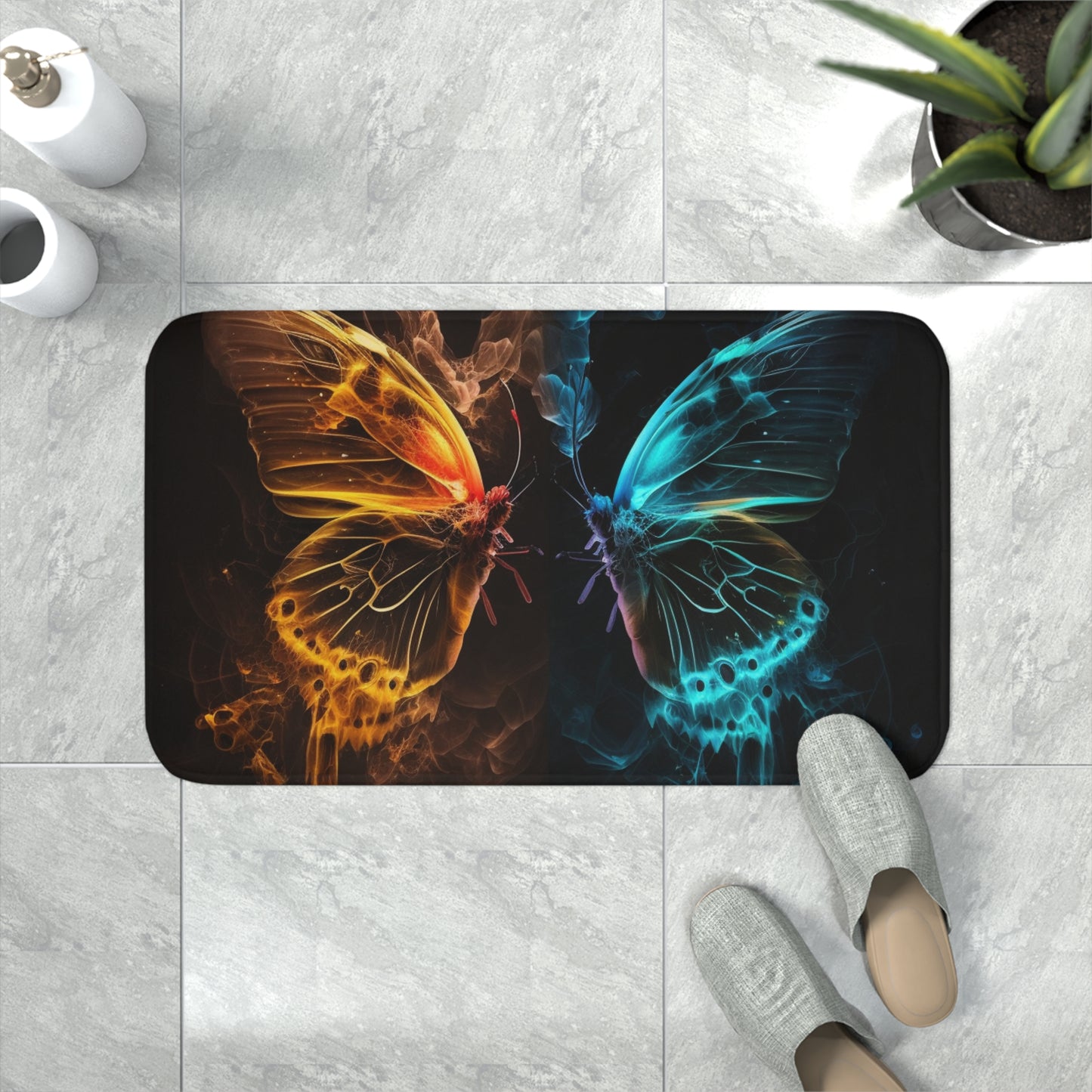 Memory Foam Bath Mat Kiss Neon Butterfly 8