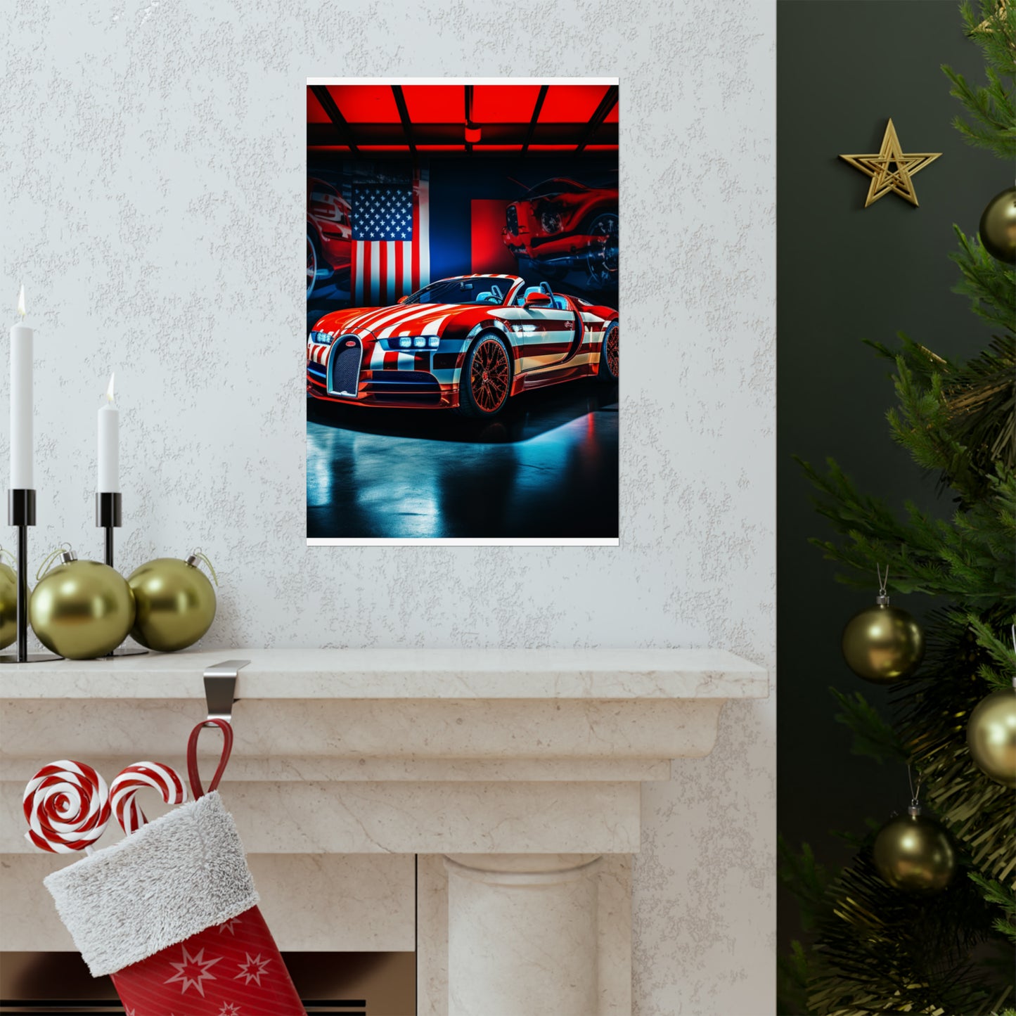 Premium Matte Vertical Posters Macro Bugatti American Flag 2