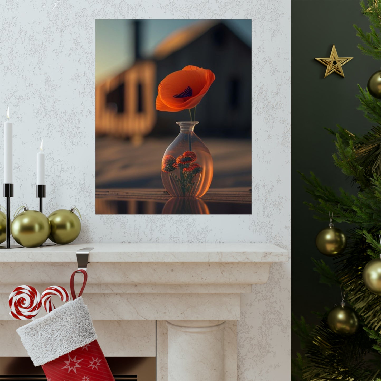 Premium Matte Vertical Posters Orange Poppy in a Vase 3