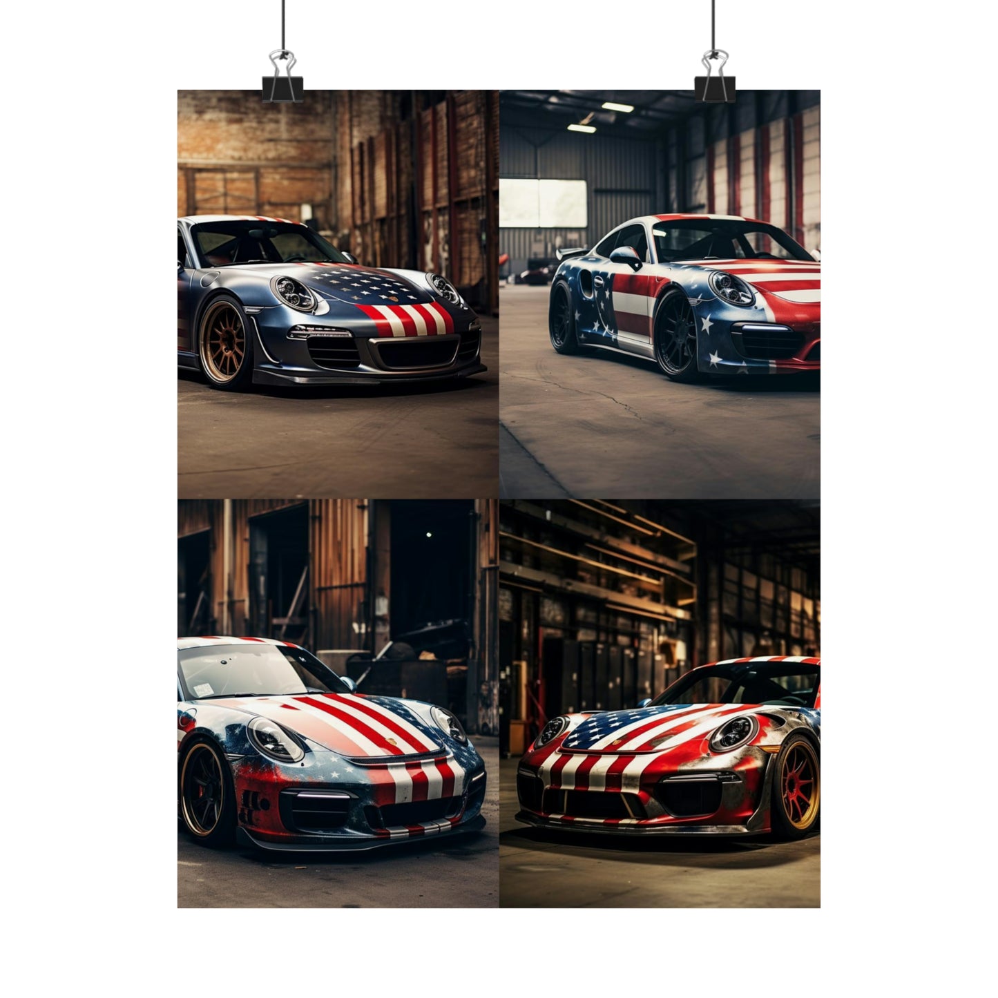 Premium Matte Vertical Posters American Flag Porsche 5