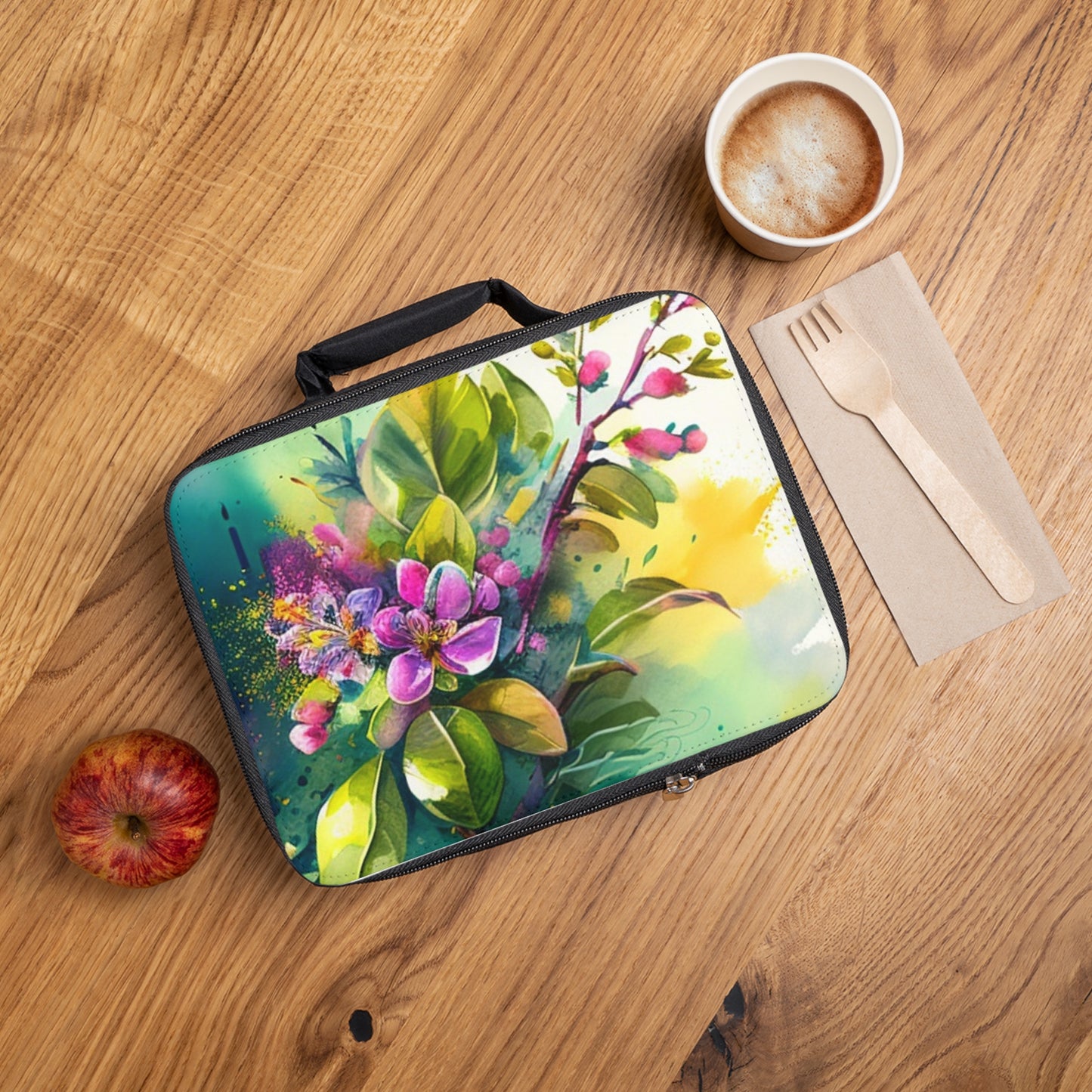 Lunch Bag Mother Nature Bright Spring Colors Realistic Watercolor 1