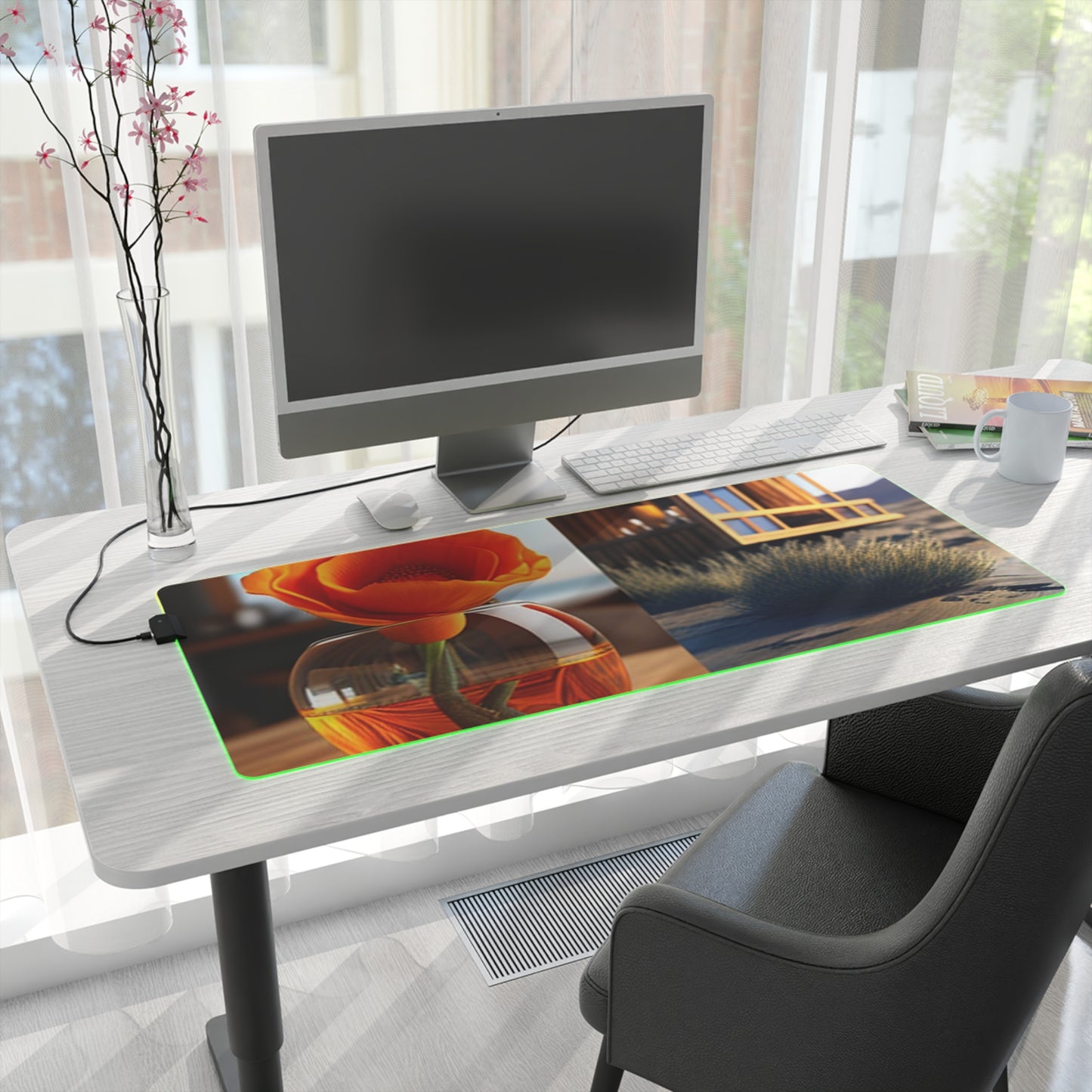 LED Gaming Mouse Pad Poppy in a Glass Vase 3