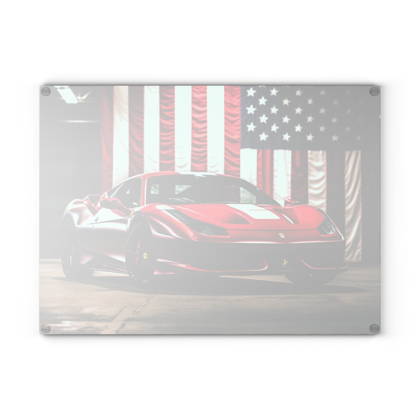 Glass Cutting Board American Flag Background Ferrari 3