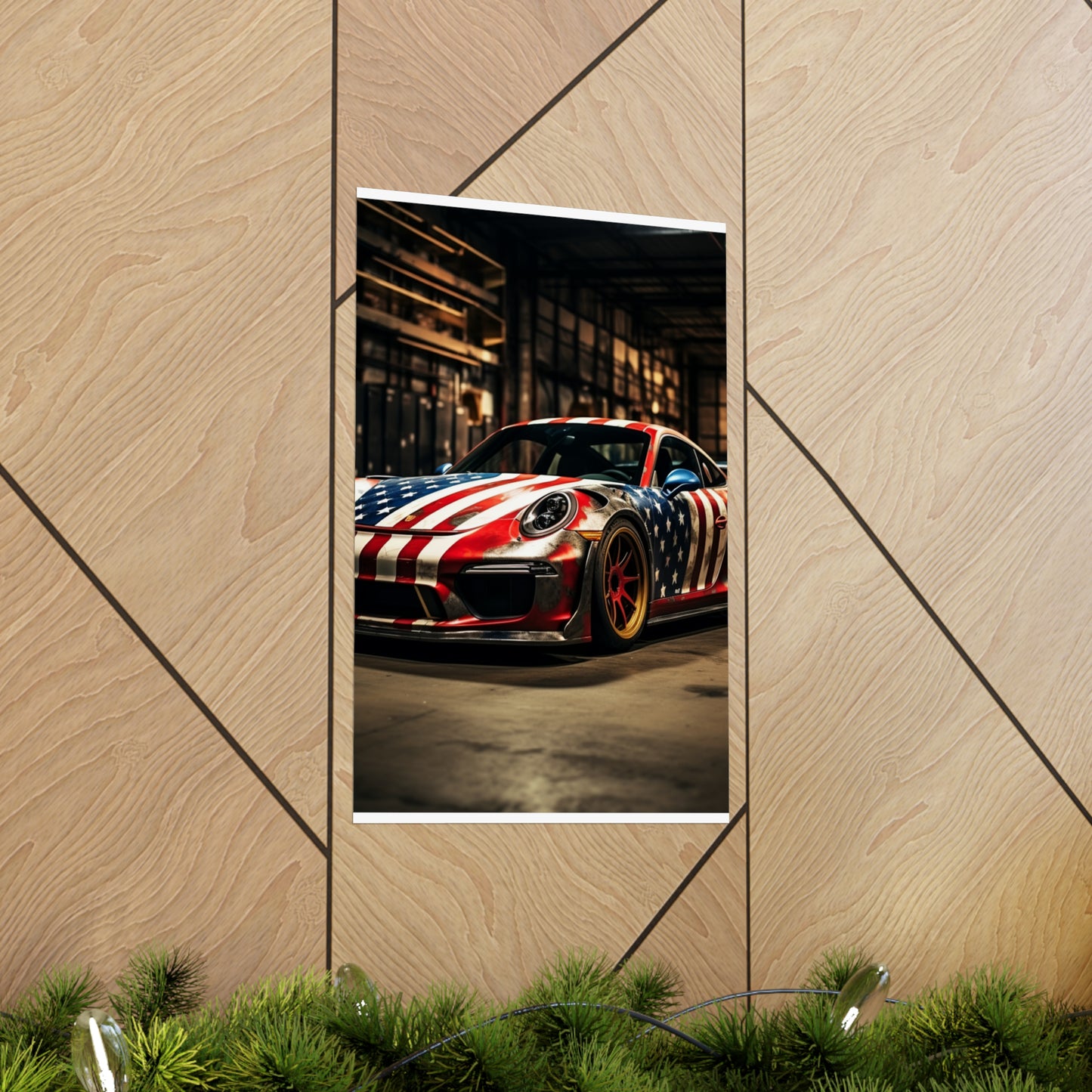 Premium Matte Vertical Posters American Flag Porsche 4