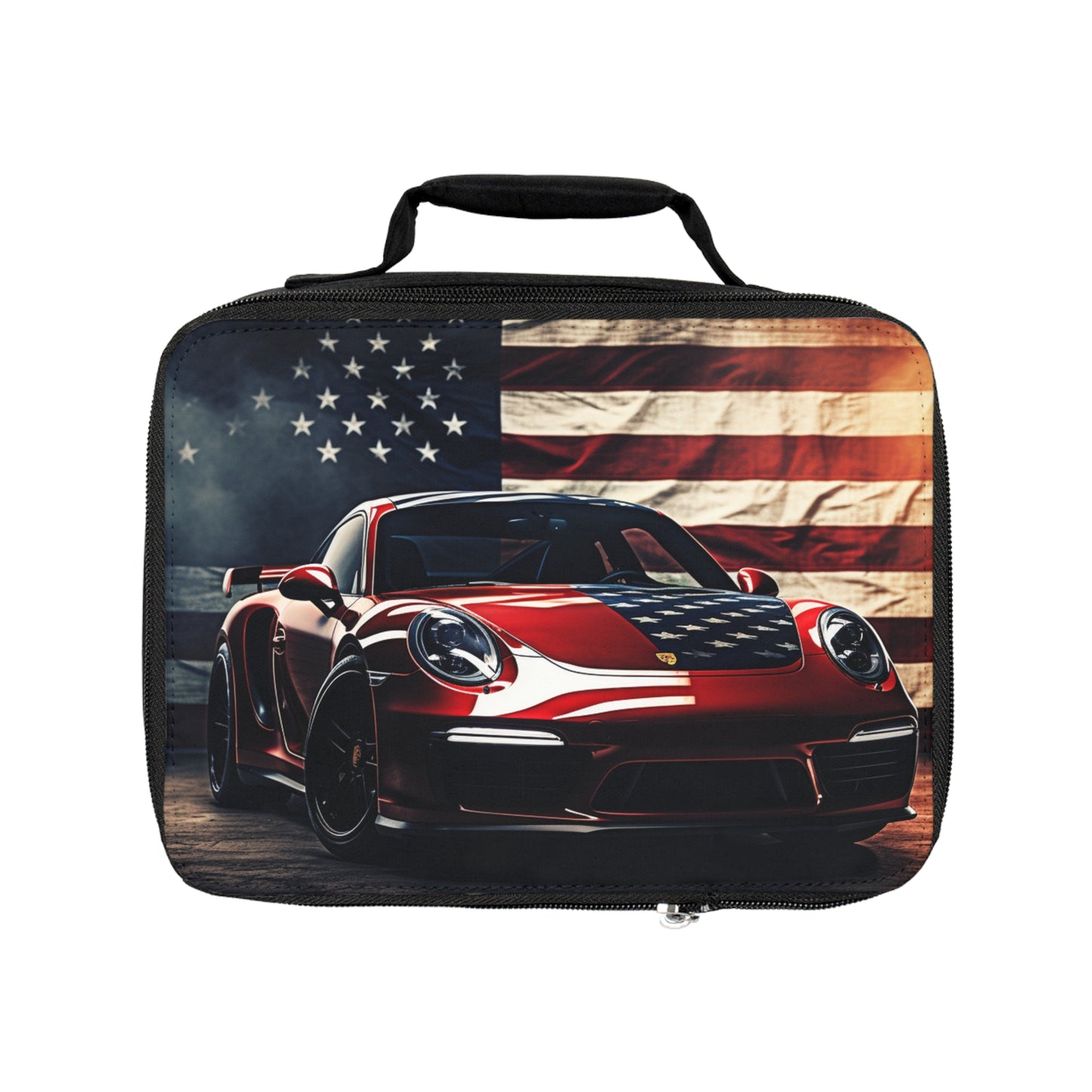 Lunch Bag American Flag Background Porsche 2