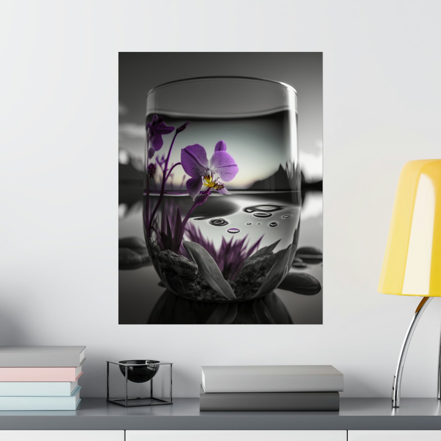 Premium Matte Vertical Posters Purple Orchid Glass vase 2