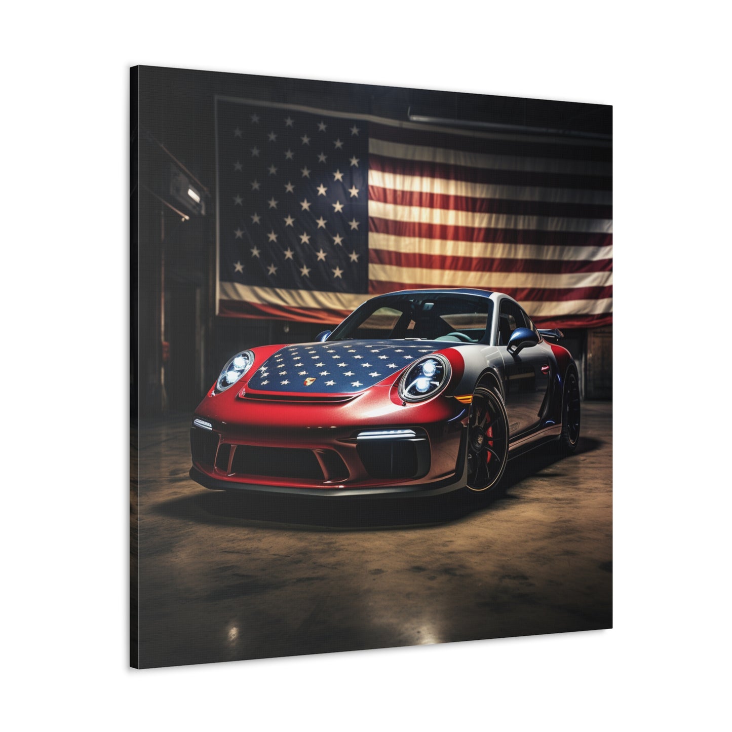 Canvas Gallery Wraps American Flag Background Porsche 1