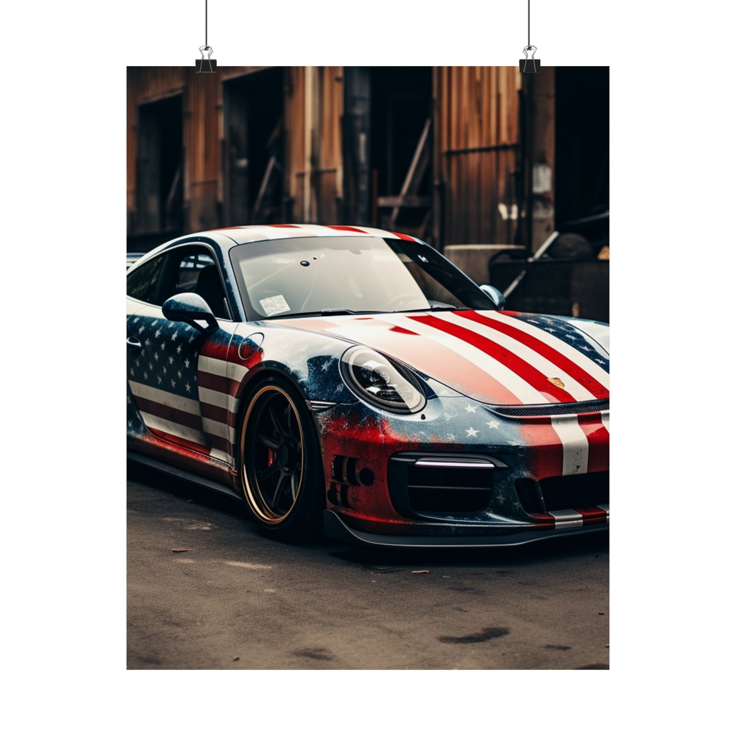 Premium Matte Vertical Posters American Flag Porsche 3