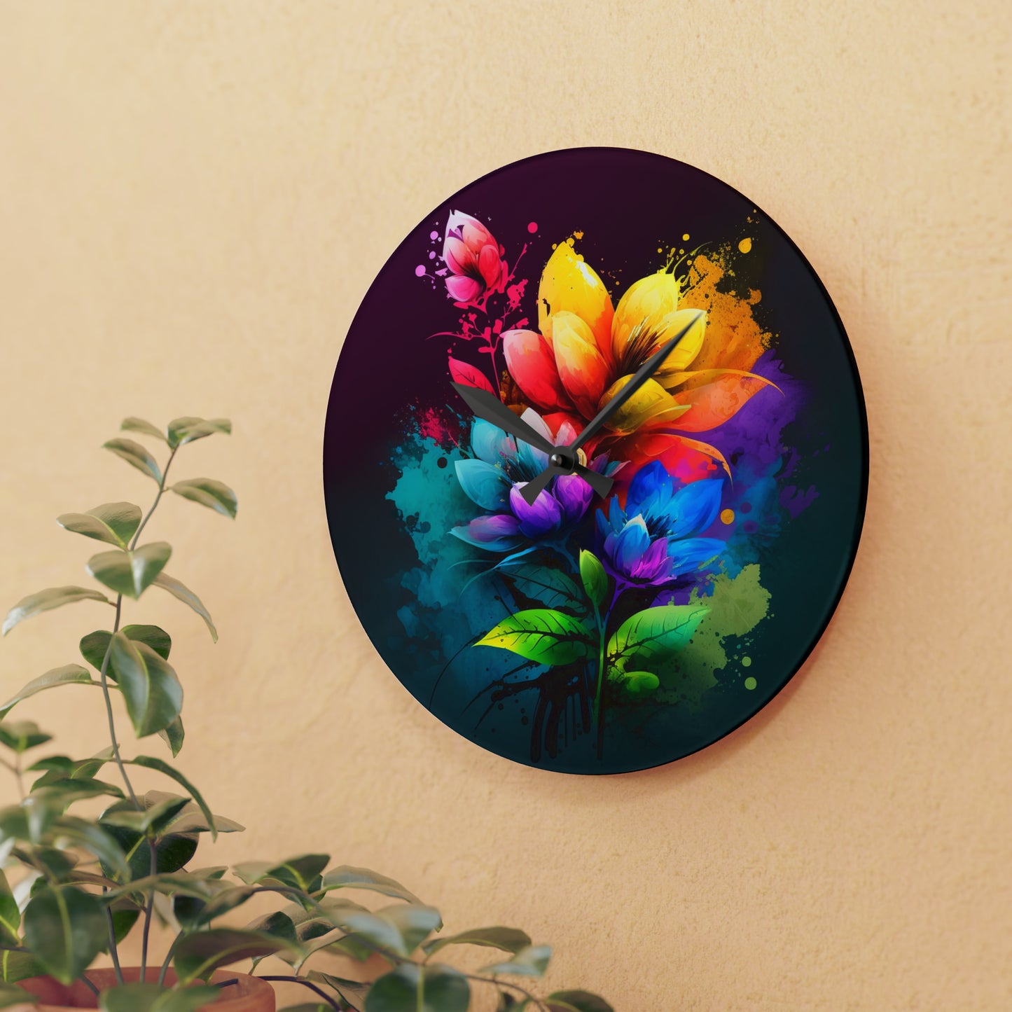 Acrylic Wall Clock Bright Spring Flowers 3