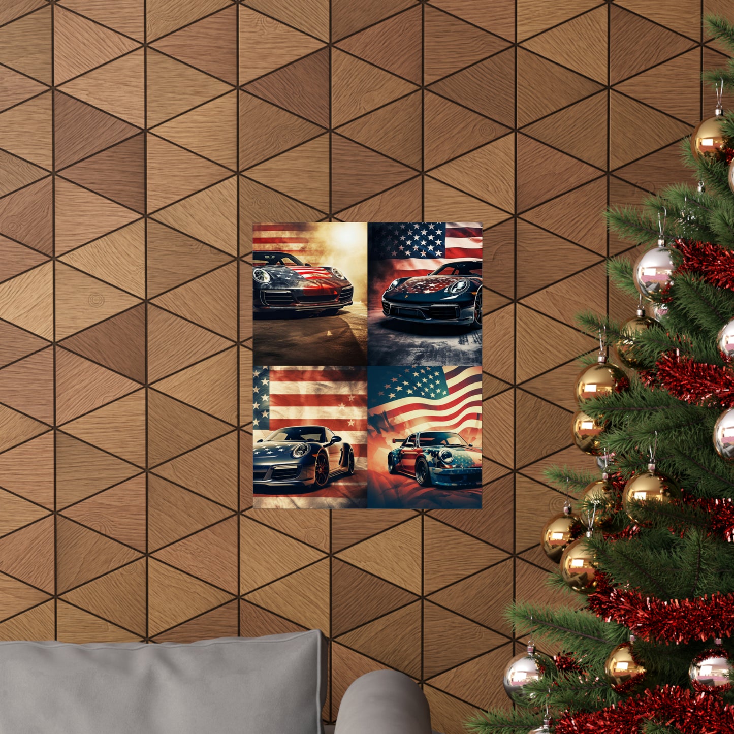 Premium Matte Vertical Posters Abstract American Flag Background Porsche 5