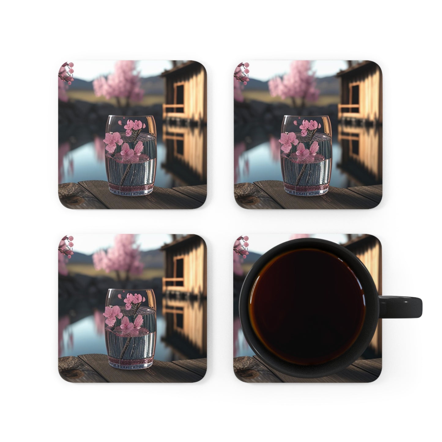 Corkwood Coaster Set Cherry Blossom 1