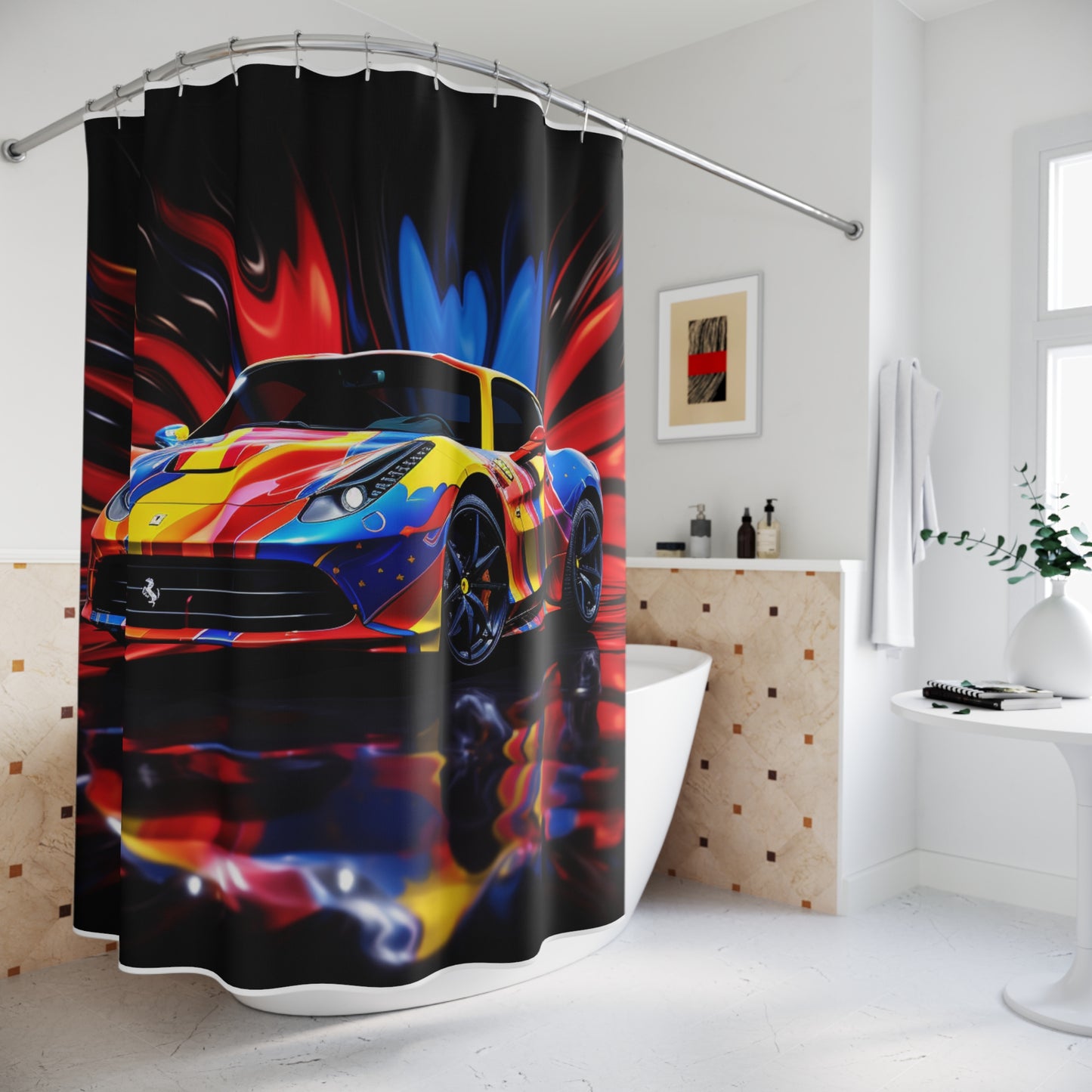 Polyester Shower Curtain Hyper Colorfull Ferrari 1