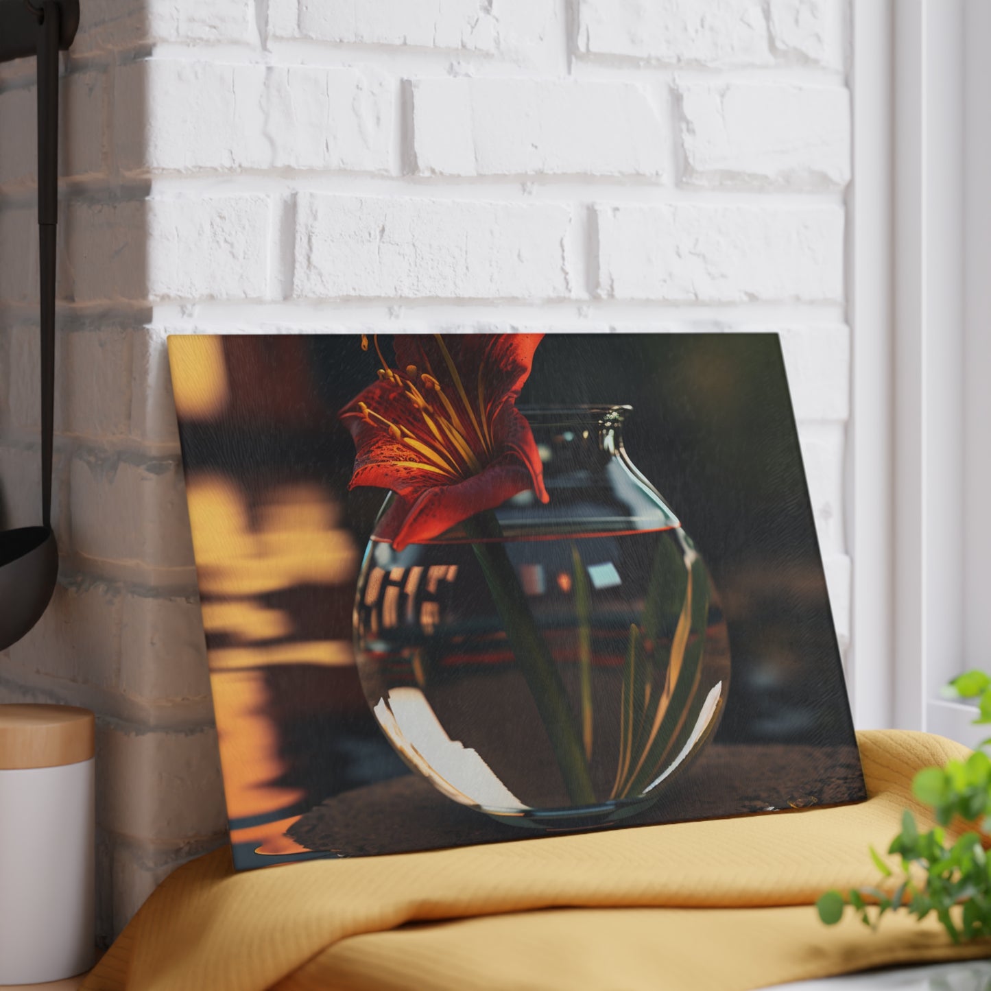 Glass Cutting Board Red Lily in a Glass vase 2