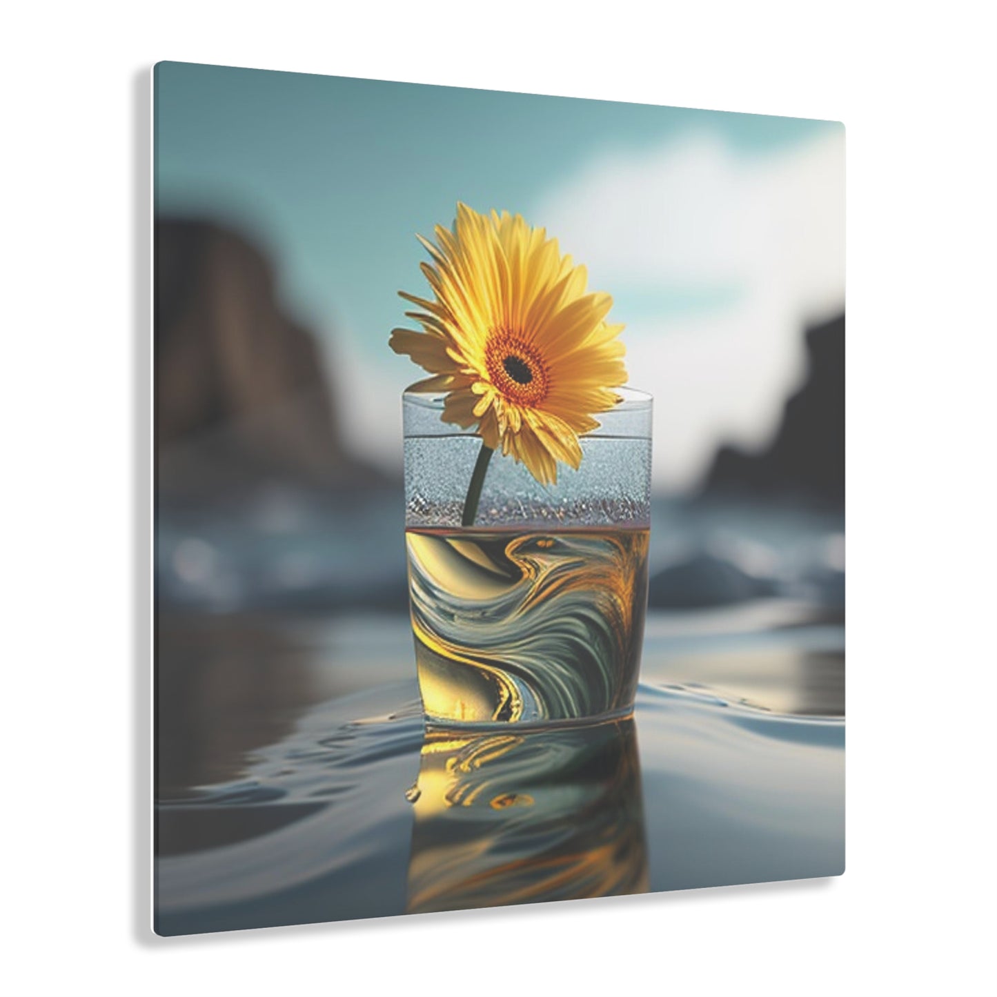 Acrylic Prints yello Gerbera glass 2