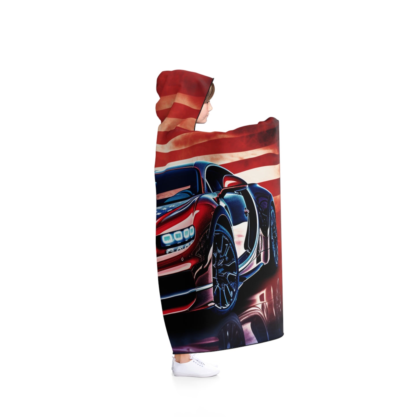 Hooded Blanket Abstract American Flag Background Bugatti 3