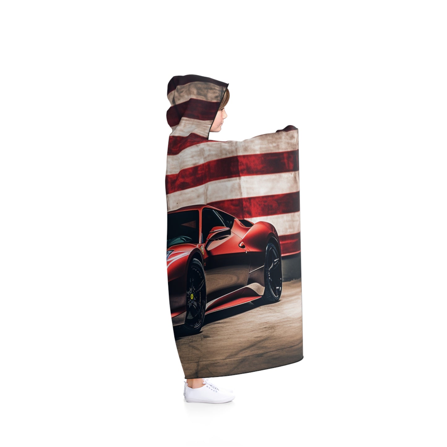 Hooded Blanket American Flag Background Ferrari 4