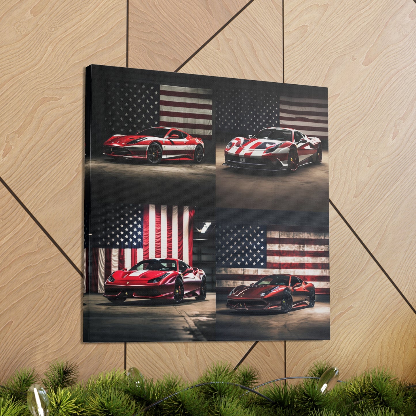 Canvas Gallery Wraps American Flag Background Ferrari 5