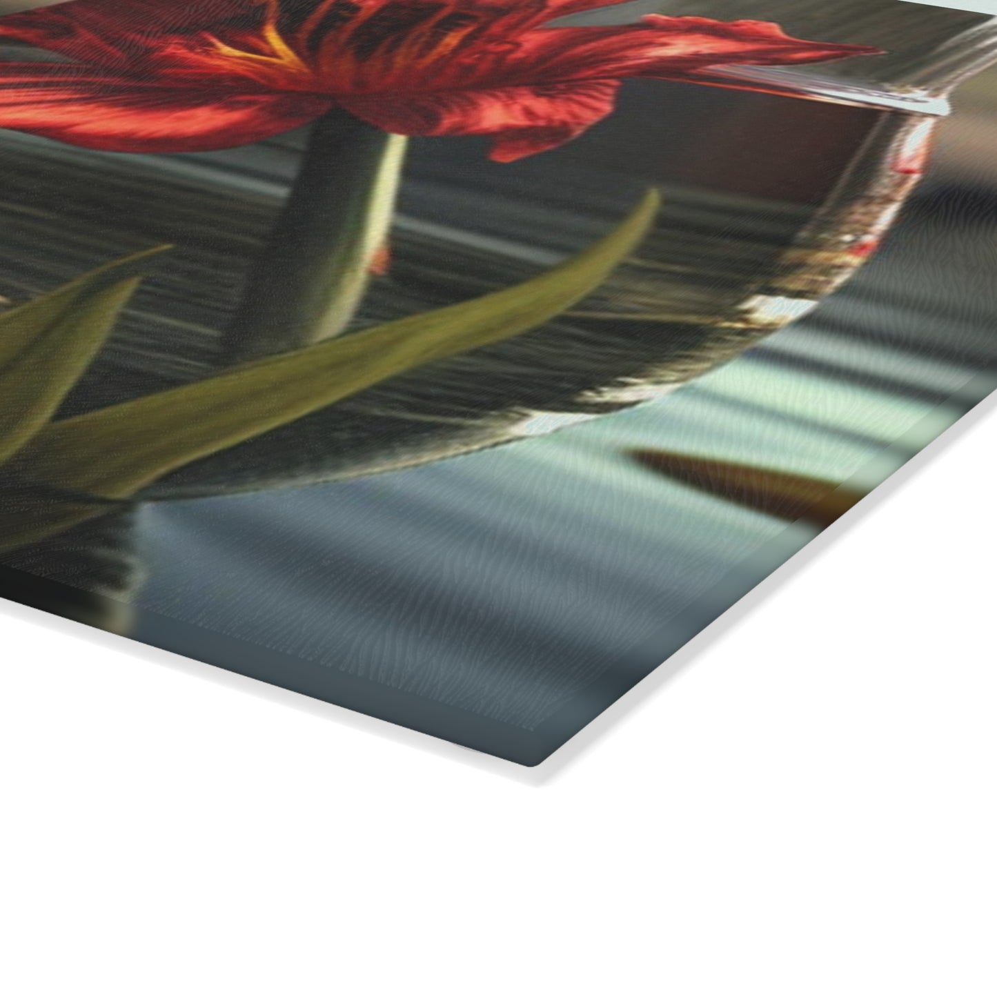 Glass Cutting Board Red Lily in a Glass vase 4