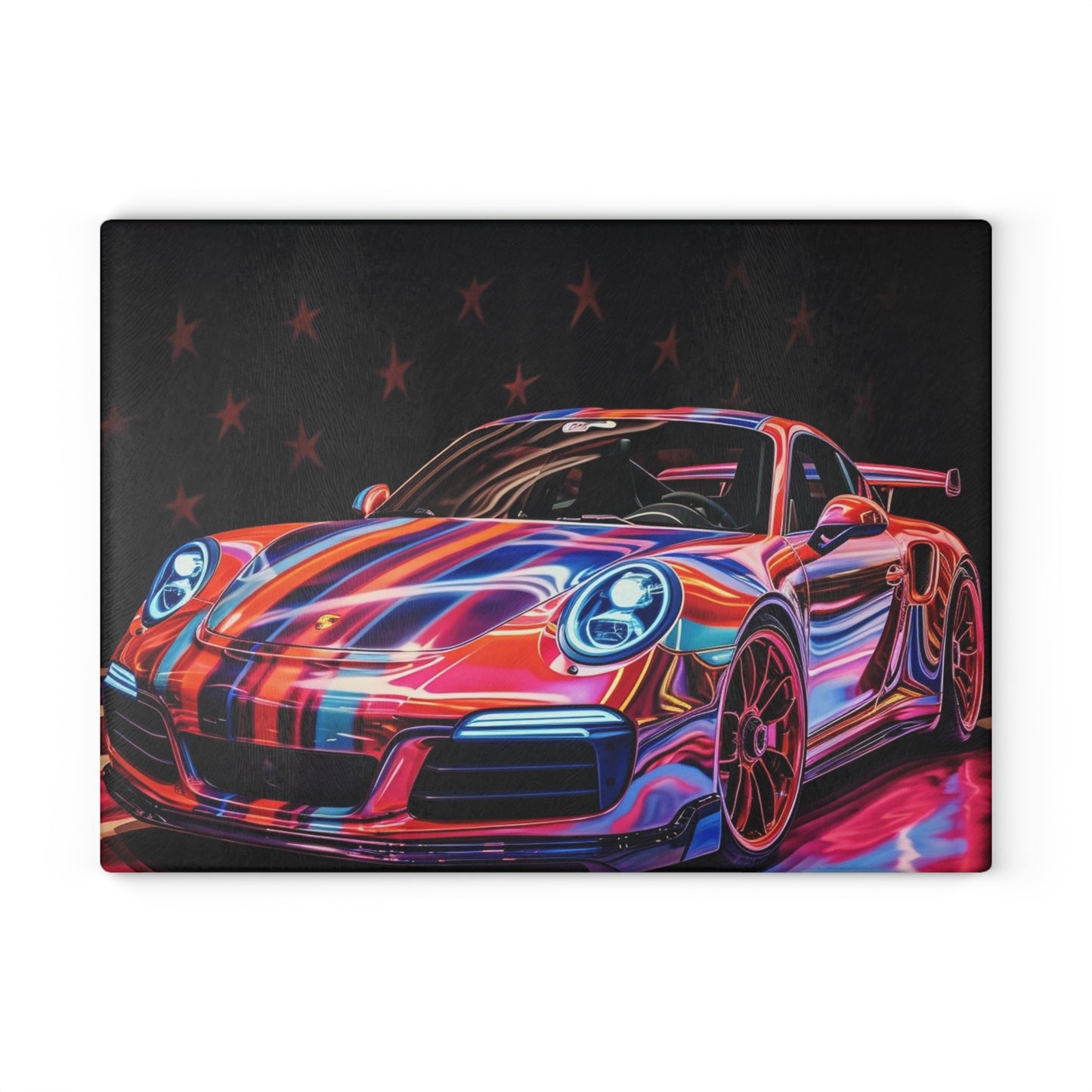 Glass Cutting Board American Flag Colored Porsche 1