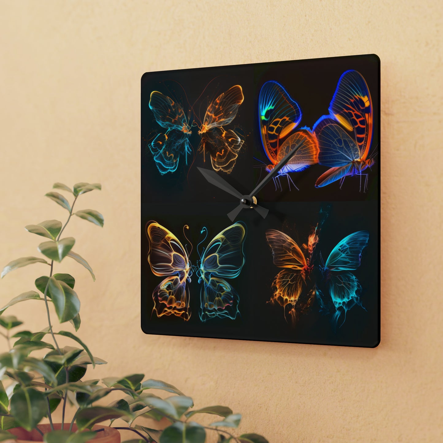 Acrylic Wall Clock Neon Glo Butterfly 5