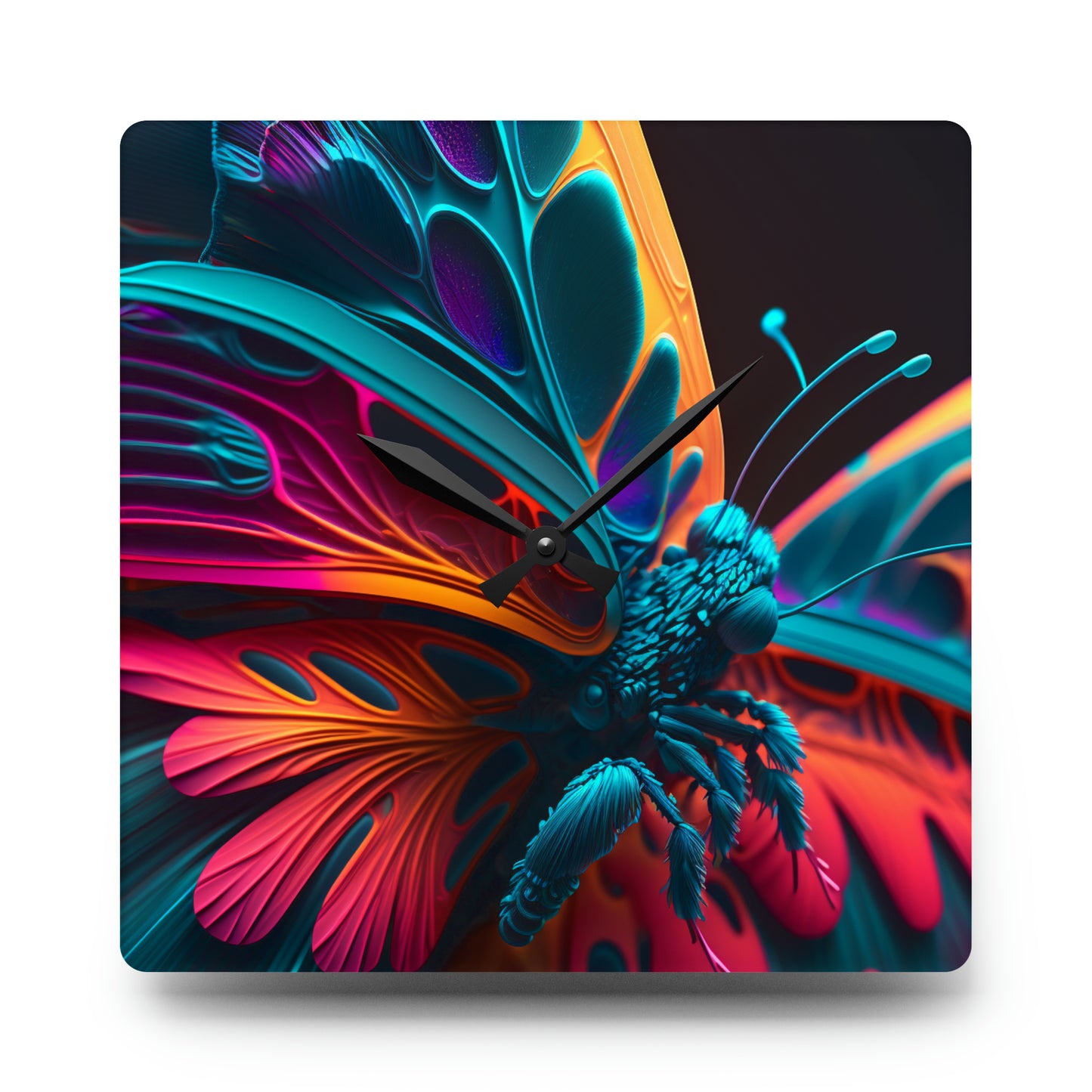 Acrylic Wall Clock Neon Butterfly Macro 4