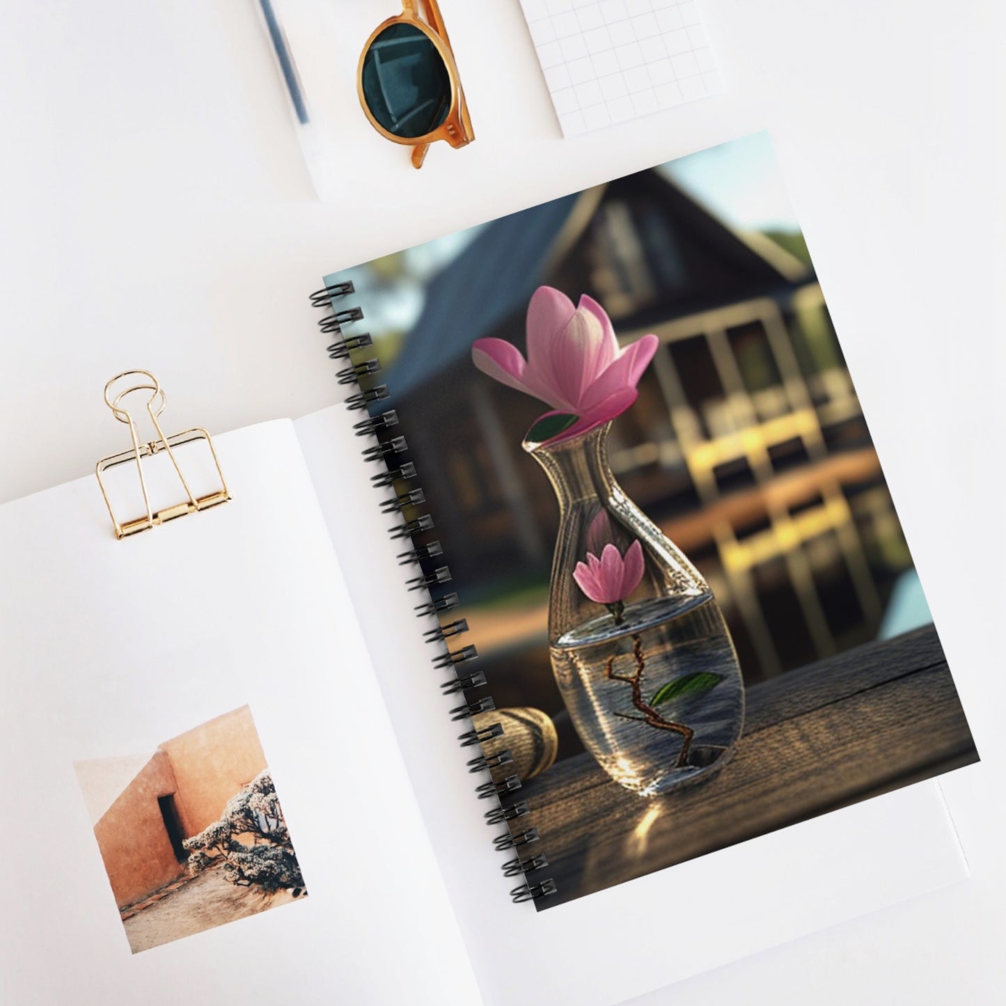 Spiral Notebook - Ruled Line Magnolia in a Glass vase 4