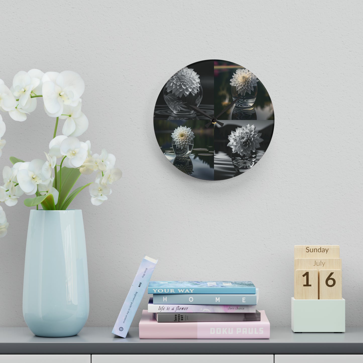 Acrylic Wall Clock White Dahlia 5