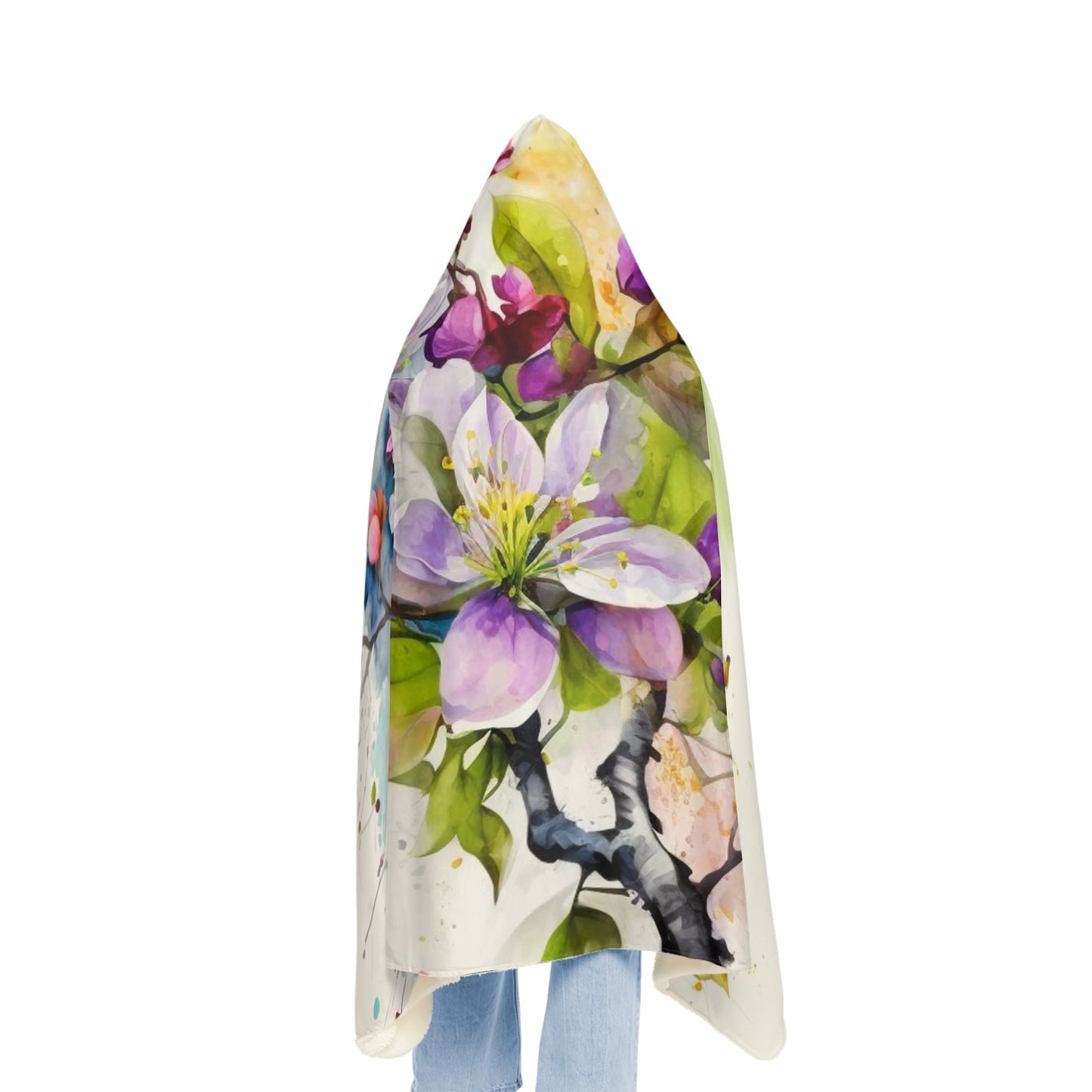 Snuggle Hooded Blanket Mother Nature Bright Spring Colors Realistic Watercolor 4