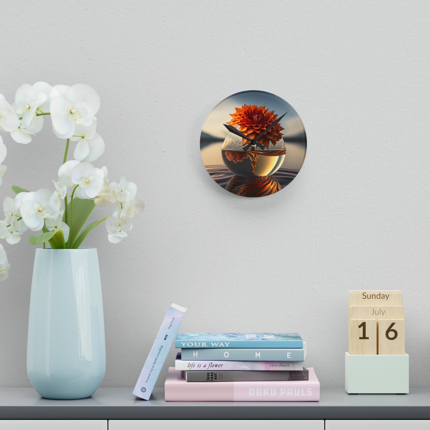 Acrylic Wall Clock Dahlia Orange 1