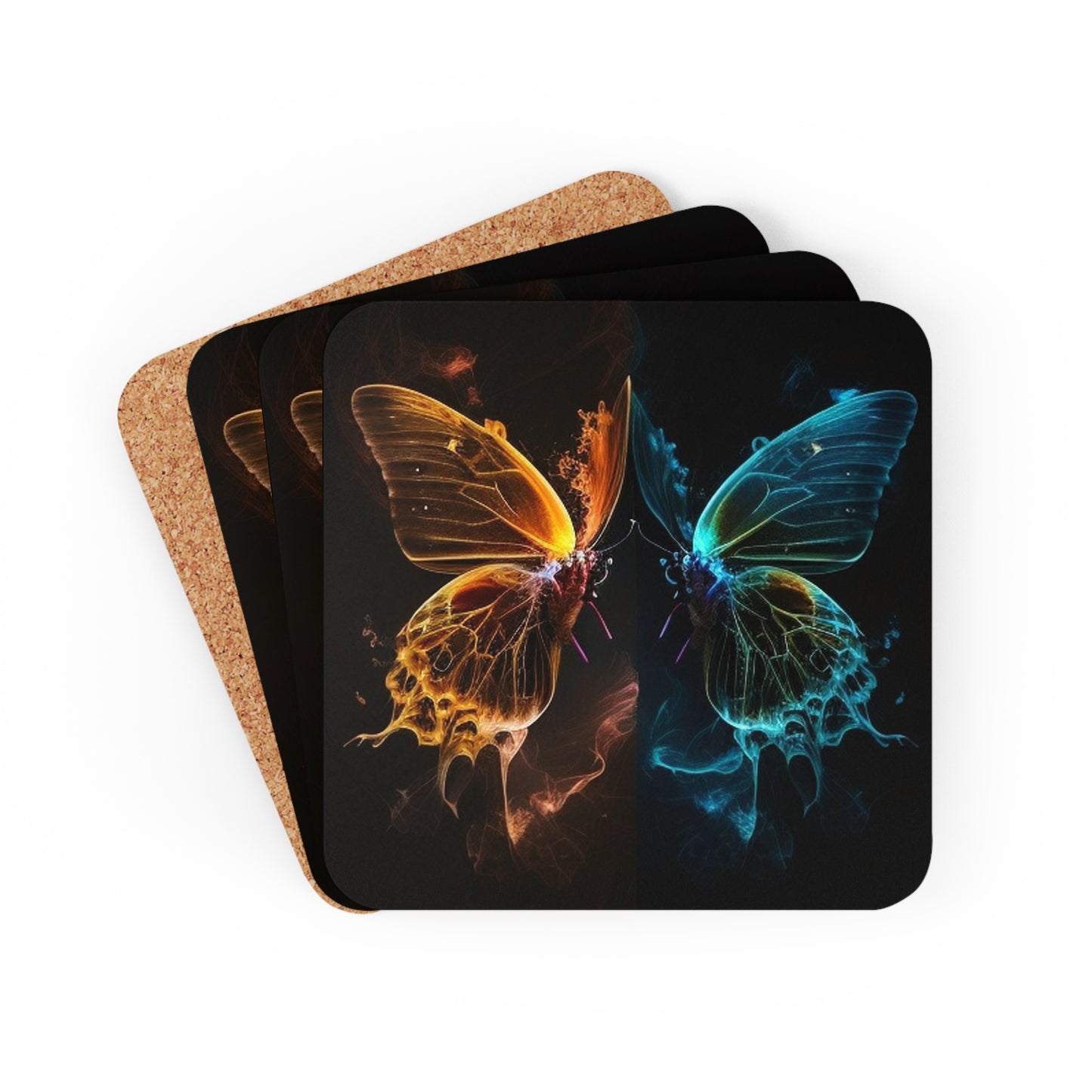 Corkwood Coaster Set Kiss Neon Butterfly 1