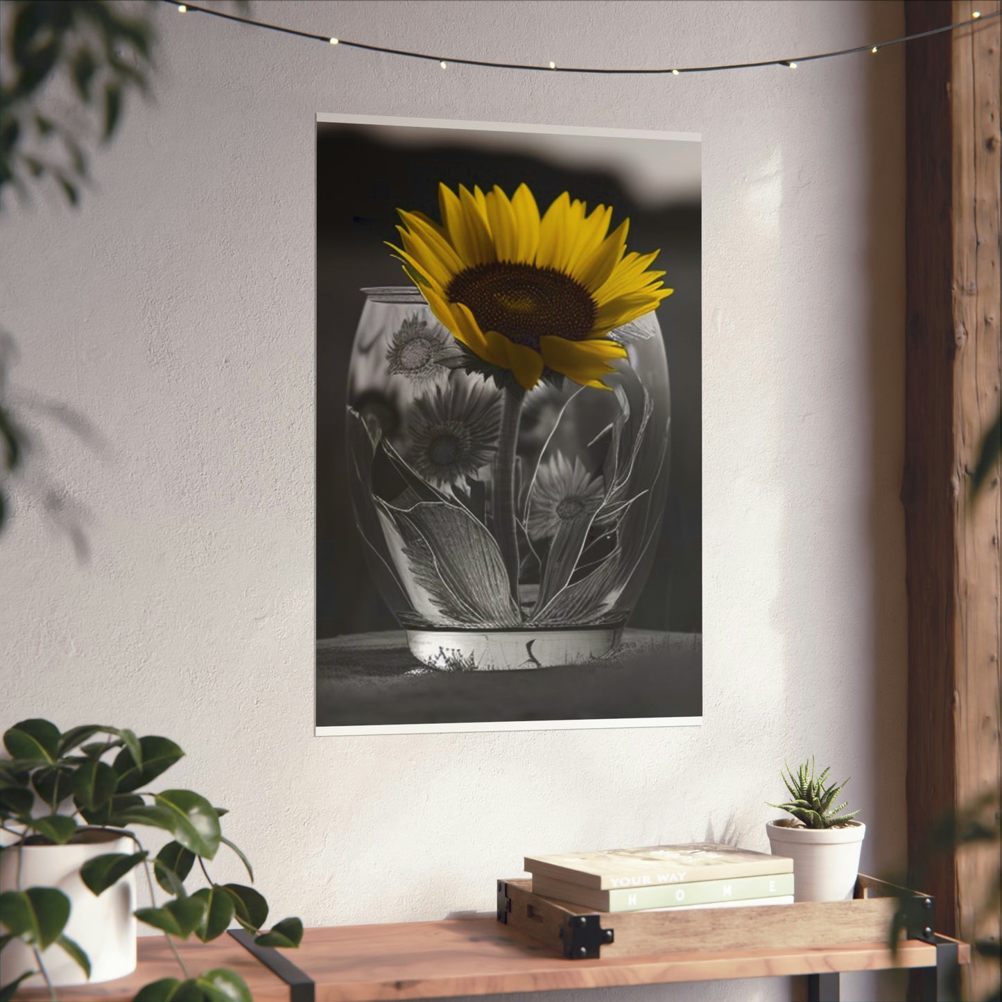 Premium Matte Vertical Posters Yellw Sunflower in a vase 1