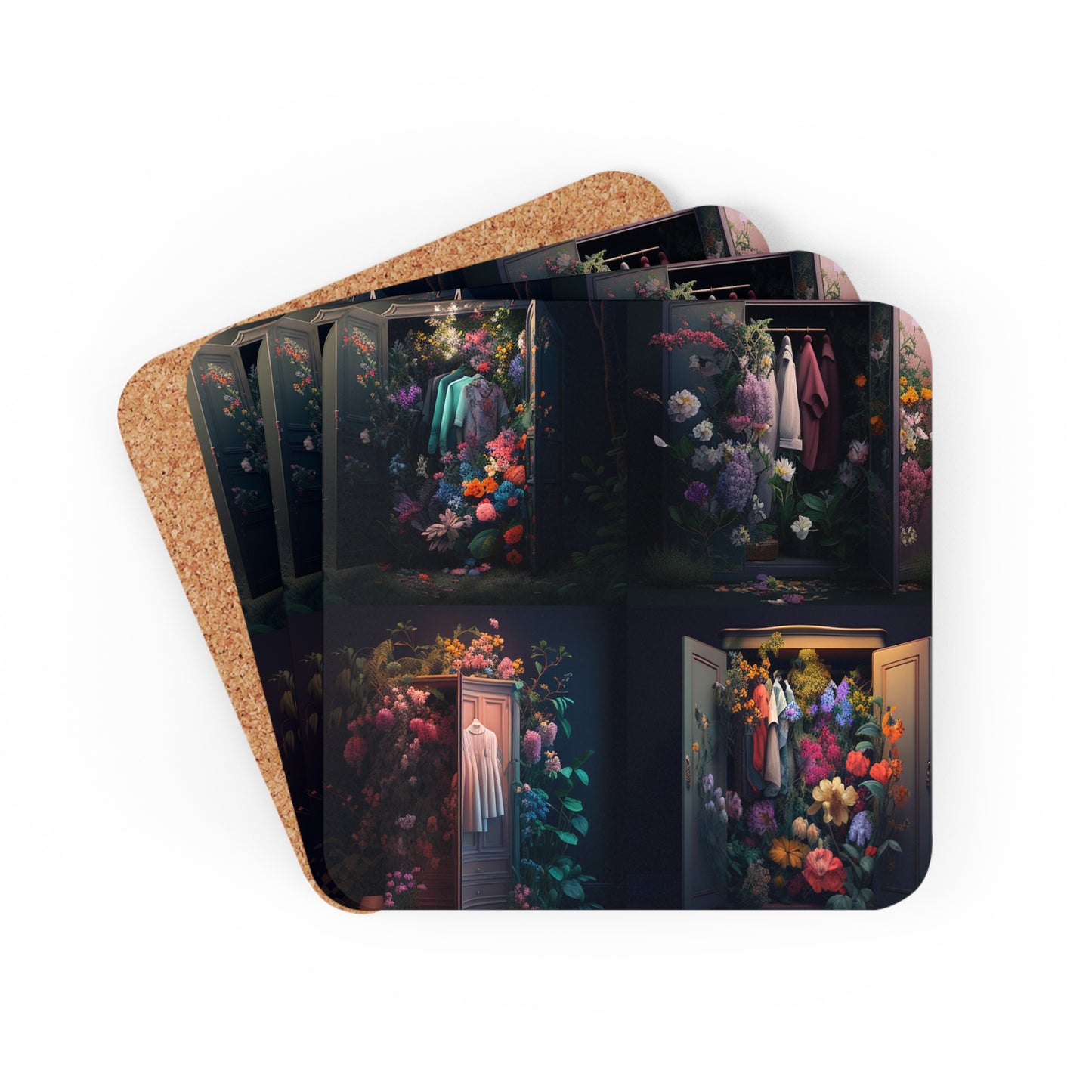 Corkwood Coaster Set A Wardrobe Surrounded by Flowers 5