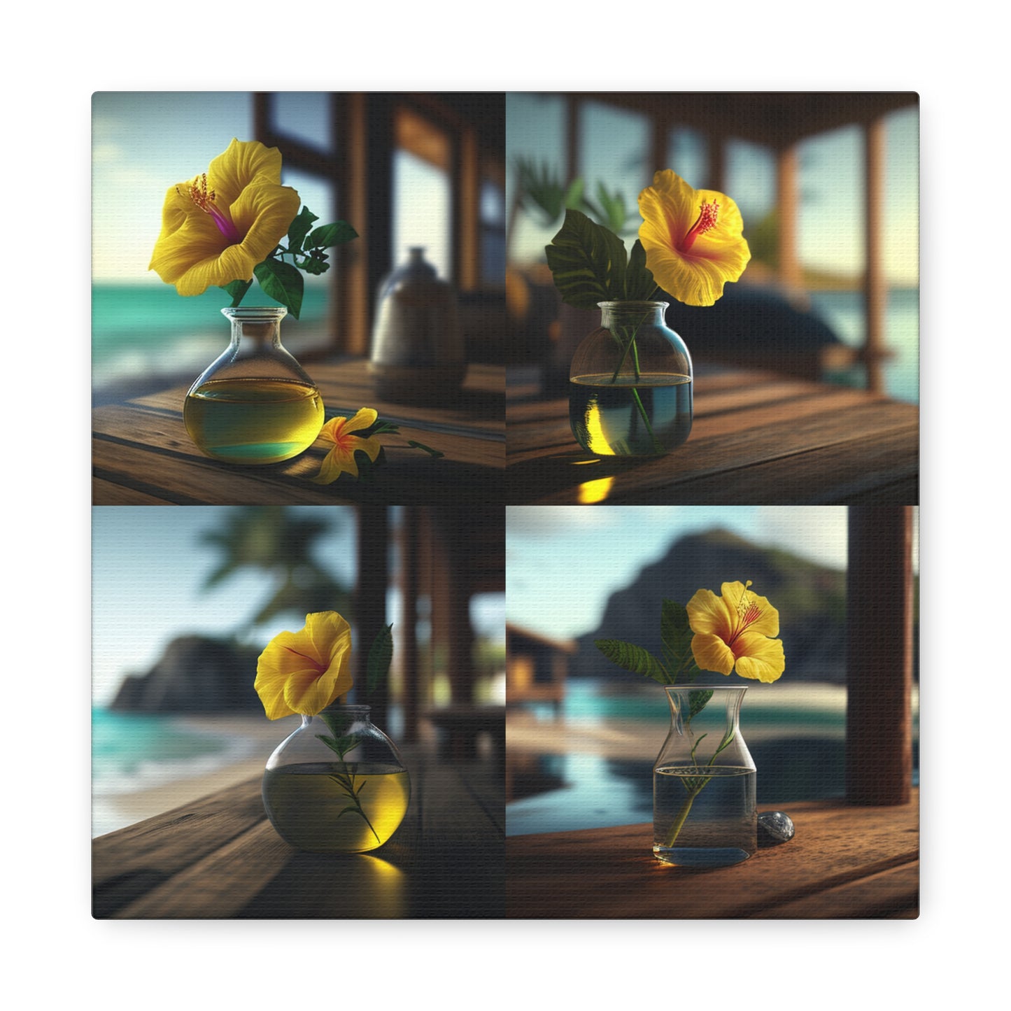 Canvas Gallery Wraps Yellow Hibiscus Wood 5