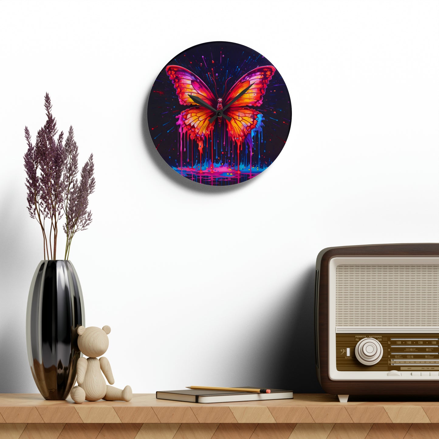 Acrylic Wall Clock Pink Butterfly Flair 4