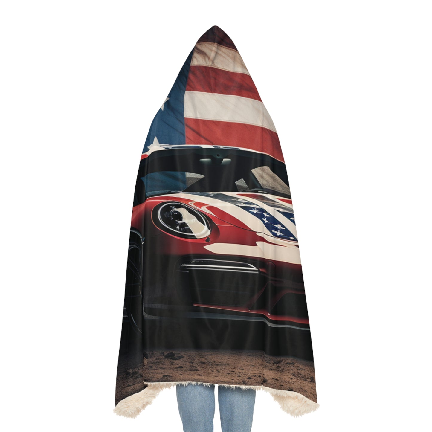 Snuggle Hooded Blanket American Flag Background Porsche 3