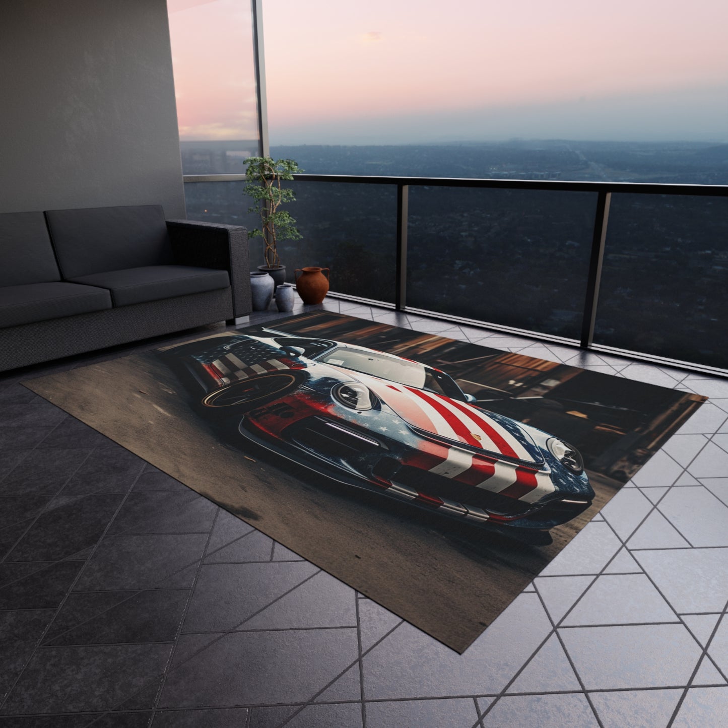 Outdoor Rug  American Flag Porsche 3