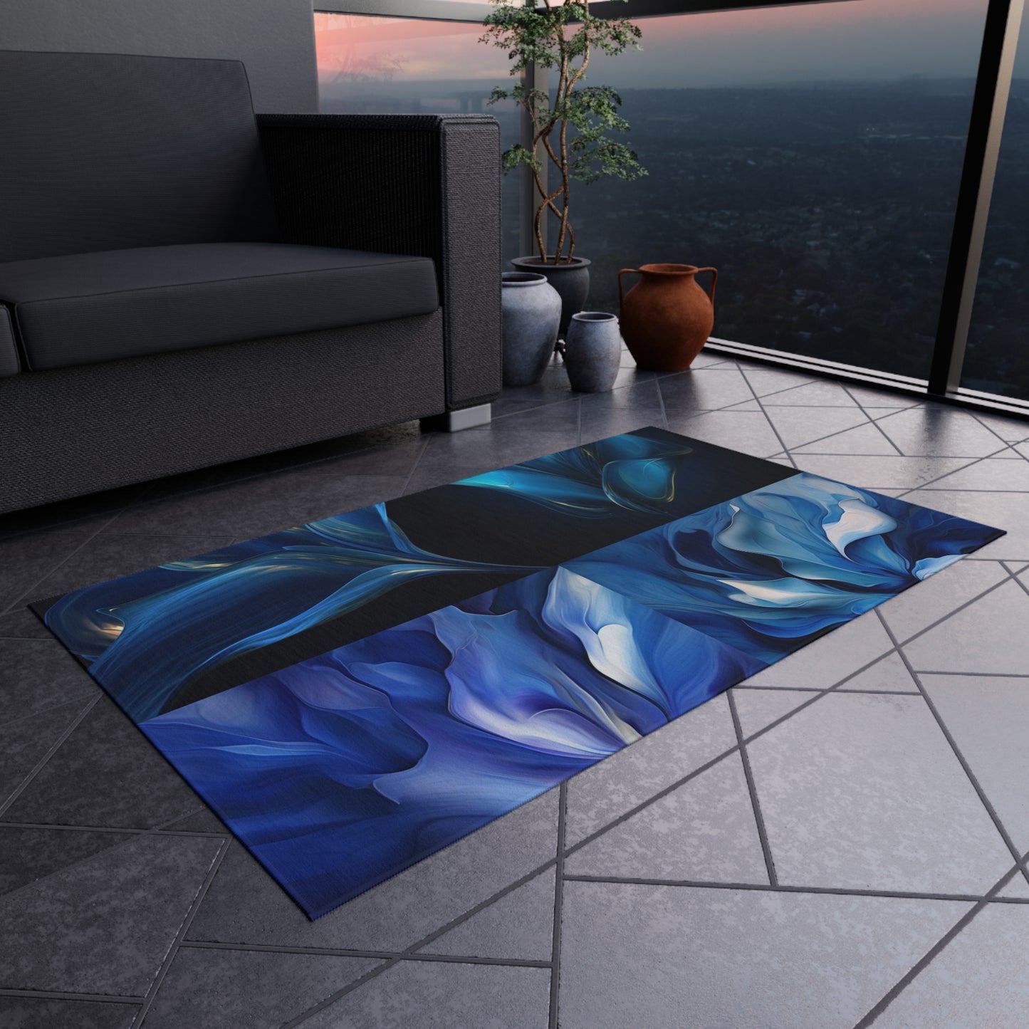 Outdoor Rug  Abstract Blue Tulip 5