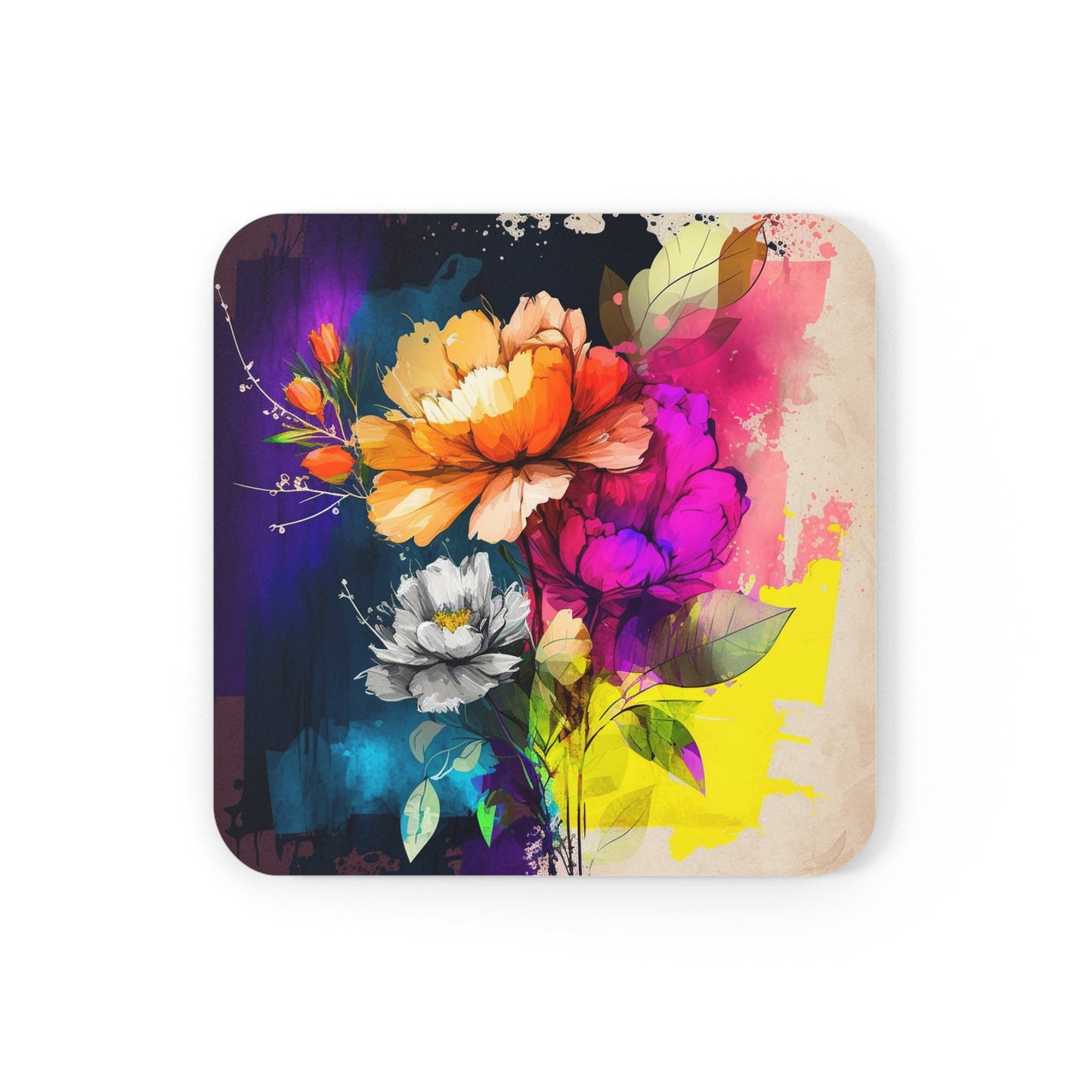 Cork Back Coaster Bright Spring Flowers 4