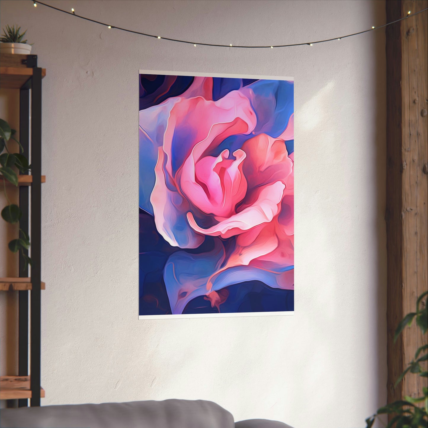 Premium Matte Vertical Posters Pink & Blue Tulip Rose 1