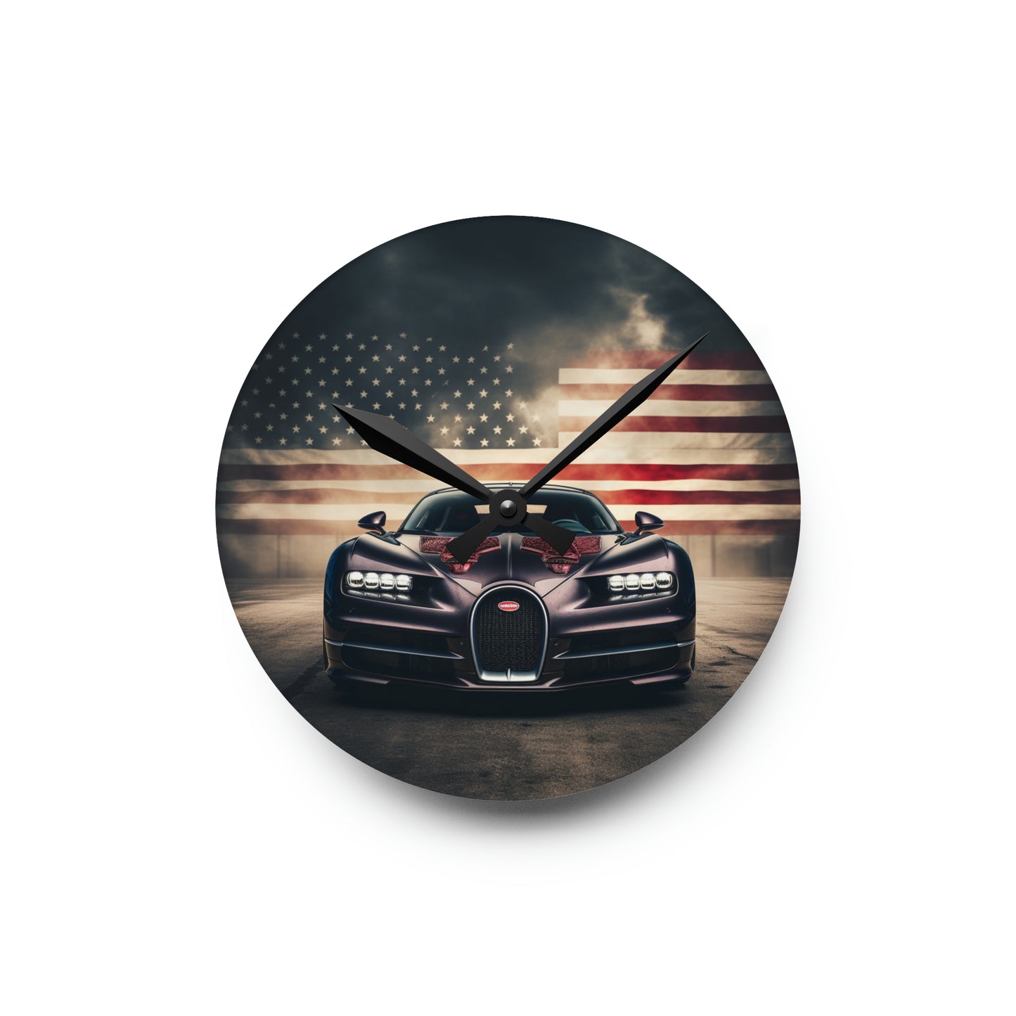 Acrylic Wall Clock American Flag Background Bugatti 2